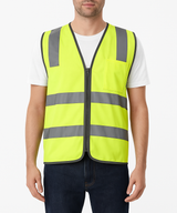 Hi Vis Safety Vest Reflective Tape Zip Up Workwear Pocket High Visibility in Yellow - M - Front View