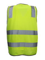 Hi Vis Safety Vest Reflective Tape Zip Up Workwear Pocket High Visibility in Yellow - M - Rear View