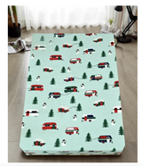 Queen Luxury 100% Cotton Flannelette Fitted Bed Sheet Flannel - Trees/Caravan - Side View