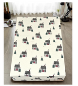 Queen Luxury 100% Cotton Flannelette Fitted Bed Sheet Xmas Flannel - Beige - Top-Down View