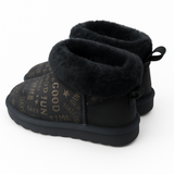 Womens Australian Sheepskin Wool Fur Mini UGG Ankle Boots in Gold Black - 4 - Top-Down View