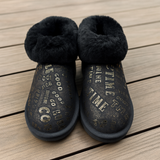 Womens Australian Sheepskin Wool Fur Mini UGG Ankle Boots in Gold Black - 4 - Rear View