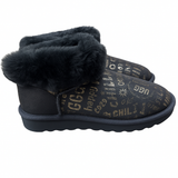 Womens Australian Sheepskin Wool Fur Mini UGG Ankle Boots in Gold Black - 5