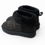 Womens Australian Sheepskin Wool Fur Mini UGG Ankle Boots in Gold Black - 6