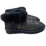 Womens Australian Sheepskin Wool Fur Mini UGG Ankle Boots in Gold Black - 9 - Front View