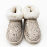 Womens Australian Sheepskin Wool Fur Mini UGG Ankle Boots in Gold Sand - 4 - Top-Down View
