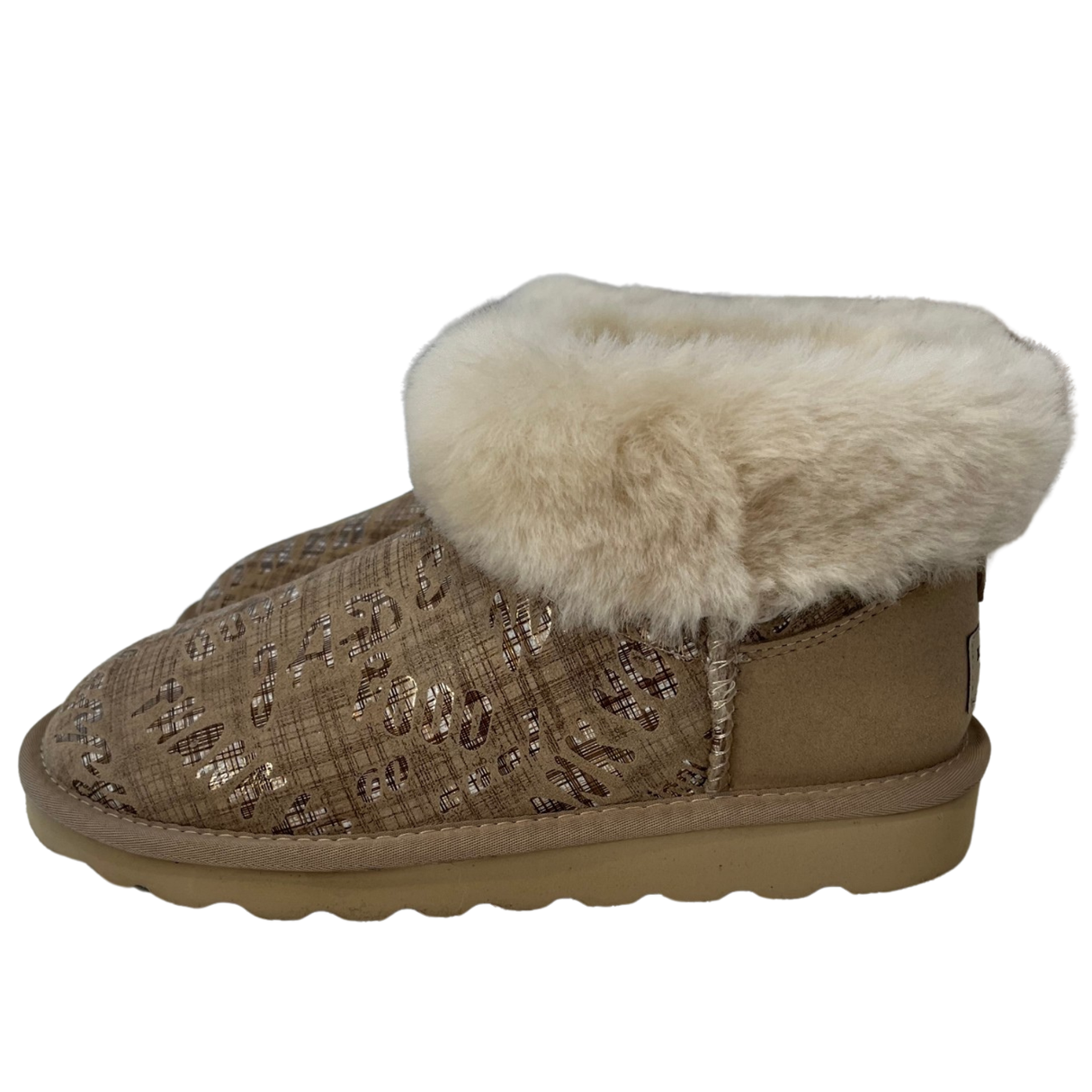 Womens Australian Sheepskin Wool Fur Mini UGG Ankle Boots in Gold Sand - 6