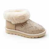 Womens Australian Sheepskin Wool Fur Mini UGG Ankle Boots in Gold Sand - 8 - Front View