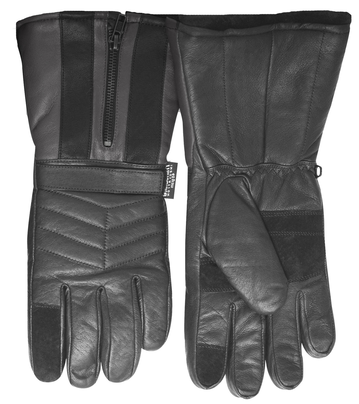 Thinsulate Insulated Leather Winter Motorcycle Gloves for Men - Black - Size S