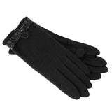 DENTS Womens Soft Feel Fleece Gloves w/ Ruffle Cuff & Button - Black - One Size - Front View