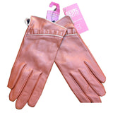 DENTS Women's Sheepskin Ruffle Piping Driving Gloves - Cognac & Purple Options, Large Size - Front View