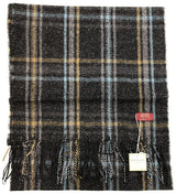 DENTS Woven Checked Scarf w Fringed Edges Wool Blend MADE IN ITALY - Charcoal - Front View