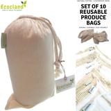 Set of 10 ECOCLAND Reusable Mesh Produce Bags Fruit Grocery Storage Washable Eco Bag - Extra Image