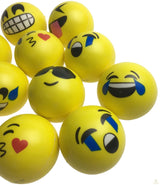 12 EMOJI FACE STRESS BALLS Hand Relief Squeeze Tension Reliever Soft Smiley 70mm - Side View
