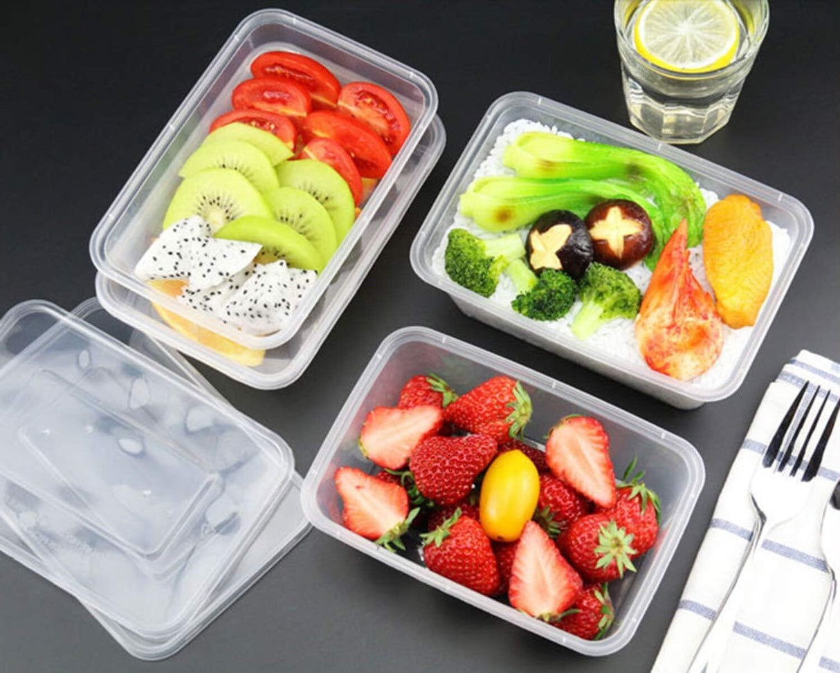 120pcs 1500ml Reusable Food Containers Plastic Storage Meal Prep w/ Lids (217*145*72mm)