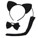 Adorable Black Cat Headband Set with Bow Tie and Tail for Halloween Costumes - Side View