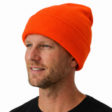Unisex Fluro Beanie Hi Vis Knit Winter Hat Ski Cap One Size - Fluro Orange