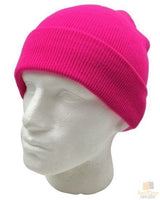 PLAIN FLURO BEANIE Hi Vis Unisex Winter Warm Hat Ski Party Costume Cap Knit - Fluro Pink - Front View