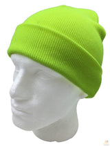 PLAIN FLURO BEANIE Hi Vis Unisex Winter Warm Hat Ski Party Costume Cap Knit - Fluro Yellow - Front View