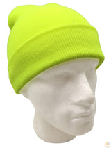 PLAIN FLURO BEANIE Hi Vis Unisex Winter Warm Hat Ski Party Costume Cap Knit - Fluro Yellow - Side View