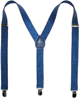GLITTER SPARKLE SUSPENDERS Braces Clipon Elastic Y-Back Slim Adjustable - Blue (Glitter)