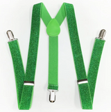 GLITTER SPARKLE SUSPENDERS Braces Clipon Elastic Y-Back Slim Adjustable  - Green (Glitter) - Front View