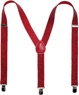 GLITTER SPARKLE SUSPENDERS Braces Clipon Elastic Y-Back Slim Adjustable  - Red (Glitter) - Front View
