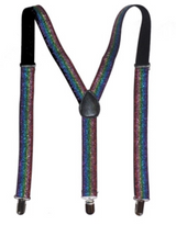 GLITTER SPARKLE SUSPENDERS Braces Clipon Elastic Y-Back Slim Adjustable  - Rainbow (Glitter) - Front View