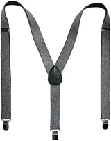 GLITTER SPARKLE SUSPENDERS Braces Clipon Elastic Y-Back Slim Adjustable - Silver (Glitter)