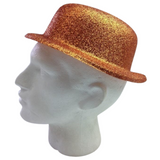 Glittering Orange Bowler Hat - Vibrant Costume Accessory for Festive Occasions - Front View
