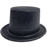 Glitter Top Hat Adult Costume Fancy Dress Party Plastic Tall Hat - Black - Side View