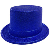 Glitter Top Hat Adult Costume Fancy Dress Party Plastic Tall Hat - Blue - Side View
