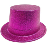Glitter Top Hat Adult Costume Fancy Dress Party Plastic Tall Hat - Hot Pink - Side View