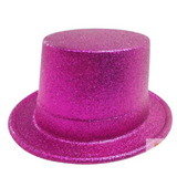 Glitter Top Hat Adult Costume Fancy Dress Party Plastic Tall Hat - Hot Pink