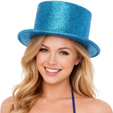 Glitter Top Hat Adult Costume Fancy Dress Party Plastic Tall Hat - Sky Blue - Front View
