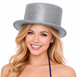 Glittering Silver Party Top Hat - Eye-Catching Costume Accessory for Celebrations
