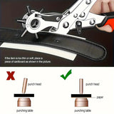 Multi-Size Leather Belt Eyelet Hole Punch Puncher Plier Revolving Handcraft Tool - Side View