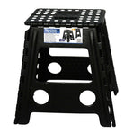125kg Plastic Folding Stool Portable Chair 39cm Indoor/Outdoor Home - Black