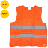 Hi Vis Safety VEST Reflective Tape Workwear Orange ONE SIZE Night & Day Use - Front View