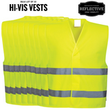 10x Hi Vis Safety Vest Reflective Tape Workwear Night & Day Bulk - Yellow - One Size - Front View
