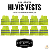 10x Hi Vis Safety Vest Reflective Tape Workwear Night & Day Bulk - Yellow - One Size - Top-Down View