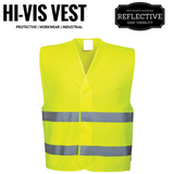 Hi Vis Safety VEST Reflective Tape Workwear Yellow ONE SIZE Night & Day Use - Front View
