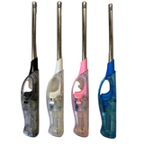12x Clear Long Gas Lighter for BBQ Kitchen Cigarette w/ Safety Lock - Assorted Colours - Front View