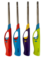 1x Long Gas Lighter for BBQ Kitchen Cigarette w/ Safety Lock - Assorted Colours - Front View