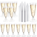 144x 150ml Premium Plastic Champagne Glasses Flutes Mimosa Bulk - Clear - Front View