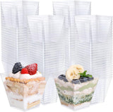 360x Premium Plastic Square Dessert Cups BPA Free Extra Strong Bulk - Clear - Front View
