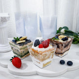360x Premium Plastic Square Dessert Cups BPA Free Extra Strong Bulk - Clear - Top-Down View