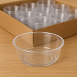 288x Premium Plastic Round Dessert Cups BPA Free Extra Strong Bulk - Clear - Front View