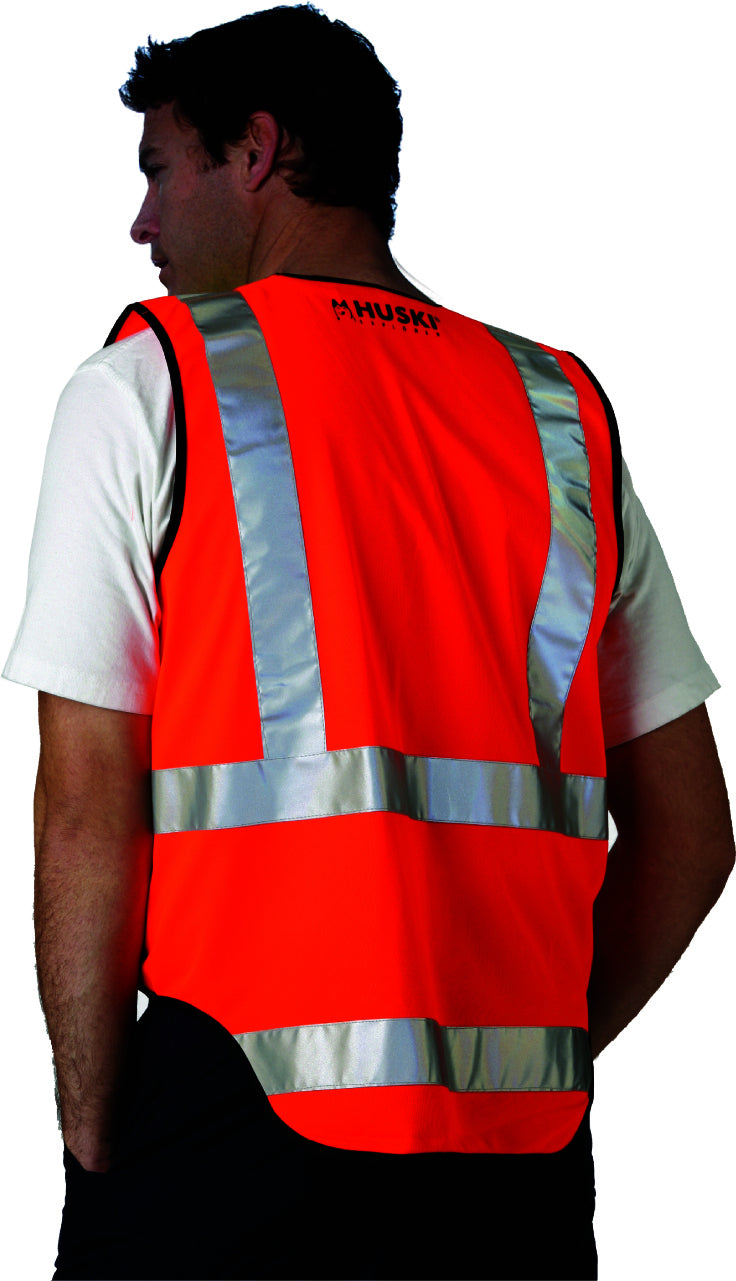 HUSKI Bright Orange High Visibility Patrol Vest with 3M Reflective Tape - Safety Workwear Size 3XL