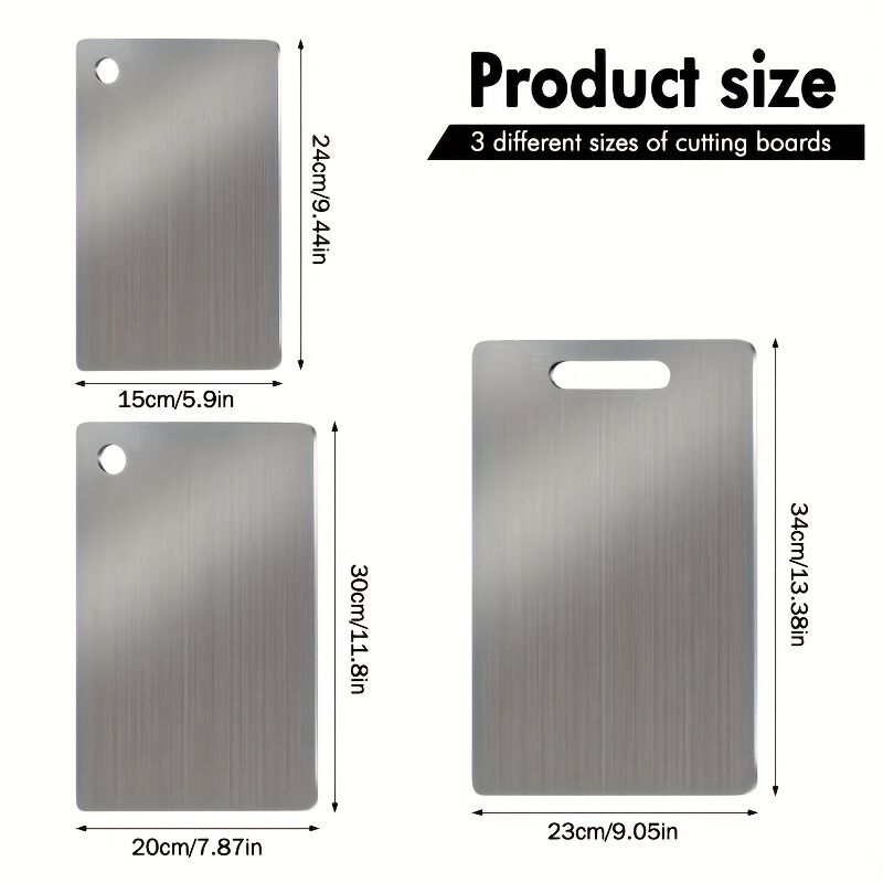 3x Stainless Titanium Steel Anti-Bacterial Mildew-Proof Cutting Chopping Boards